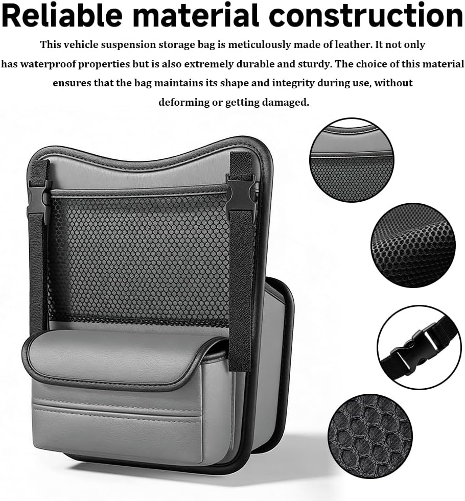 Car Organizer Storage Between Seats, Car Purse Holder, Nappa Leather Front Seat Storage Bag with Tissue Holder, Large Capacity Auto Console Organizer for Document Phone Wallet Snack (White)