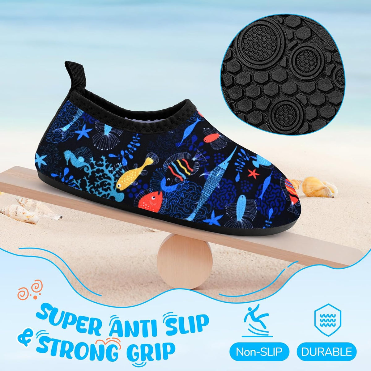 Skiennix Kids Swim Water Shoes - Non-Slip Quick Dry Aqua Socks for Beach & Outdoor Fun