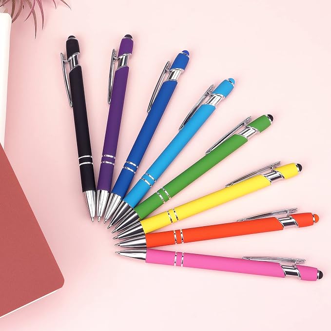 8 Pack Ballpoint Pen 2-in-1 Stylus Retractable Ballpoint Pen