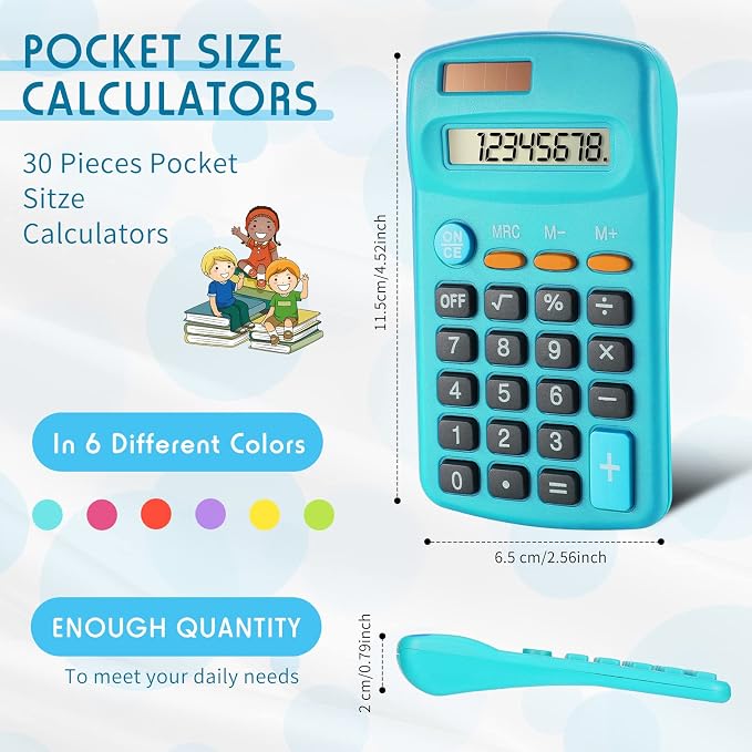 Weewooday 18 Pieces Small Basic Calculator Bulk 8 Digit Solar Battery Dual