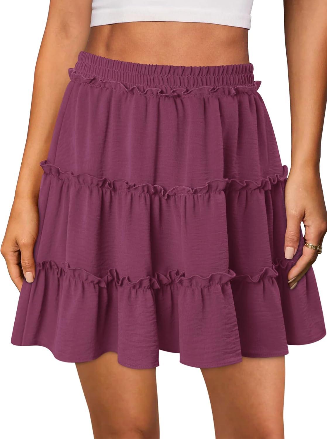 Onlypuff Women's Boho Mini Skorts - Flowy High Waist Ruffle Tiered Summer Shorts | Stylish & Comfortable