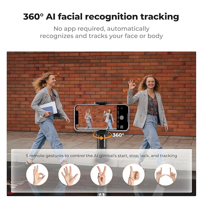 K&F CONCEPT 71“ Auto Face Tracking Tripod, 360° Rotation Selfie Stick