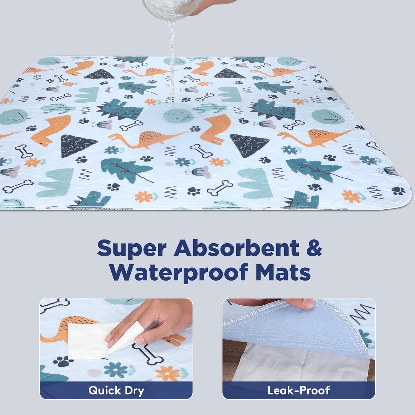 Washable Pee Pads for Dogs, 2 Pack Small 18"x24" Super Absorbent Reusable Puppy Pads Pet Training Pads, 100% Waterproof Non-Slip Puppy Pee Pads Whelping Dog Playpen Crate Potty Pads Puppy Essentials