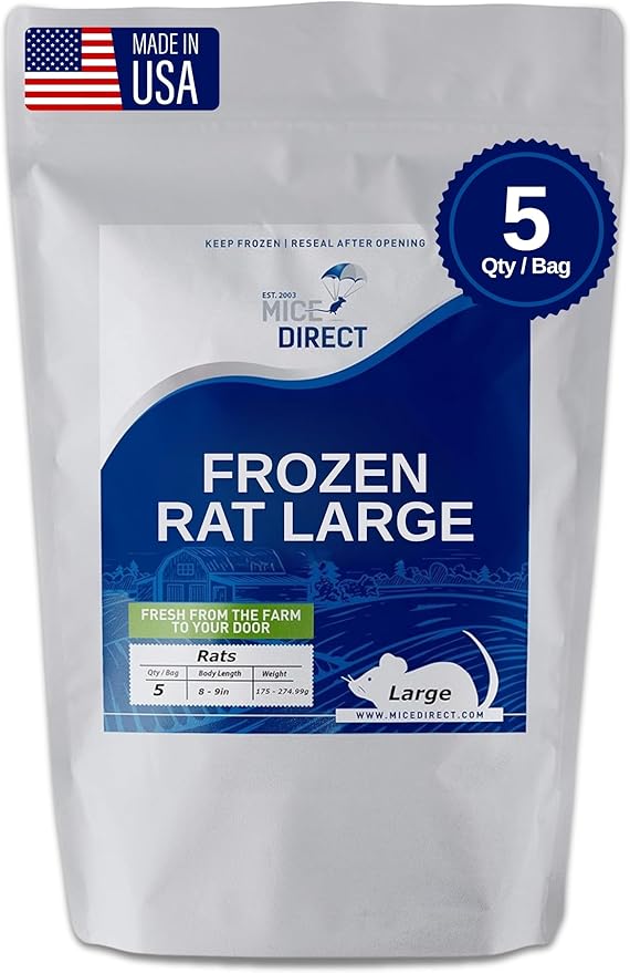 MiceDirect EST. 2003 Frozen Large Feeder Snake Food Burmese Python Monitors Birds of Prey 40 Ounce (5 Count)