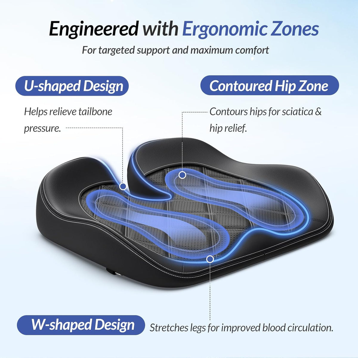 ZIKEE Car Seat Cushion with Memory Foam for Long Drive, Sitting Pain Relief, Ergonomic Seat Cushion for Car & Office Chair, Relieve Tailbone & Thigh Pain, Better Visibility, Rub-Resistant, Easy-Clean