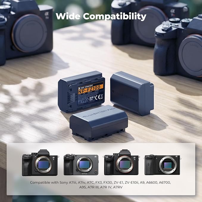 K&F Concept 3-Pack NP-FZ100 Battery and Upgraded LCD Battery Charger Compatible