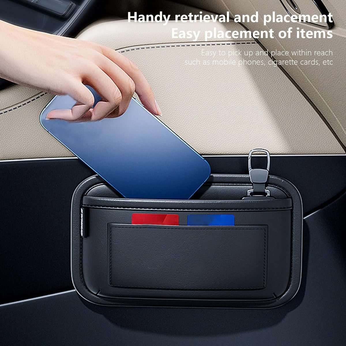 Tumecos Car Storage Bag Leather Small Debris Organizer Hanging Cell Phone Mobile Paste Type Bag for Stowing Tidy Universal Accessories（BlackA-2pcs）