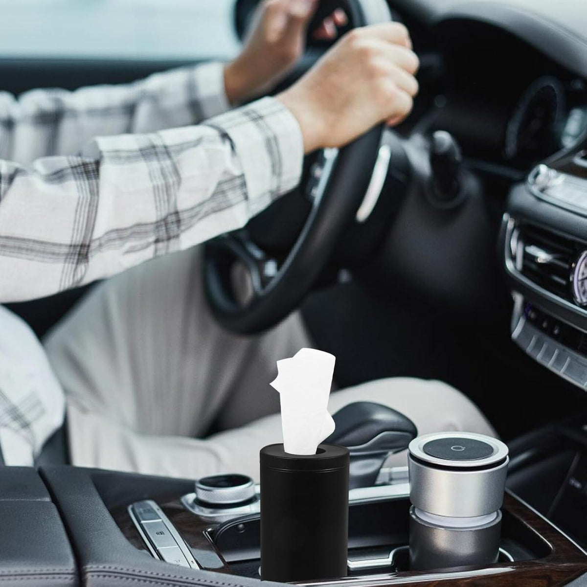 Car Tissue Holder Round Tissue Box for Car Refillable Dispenser Compact Interior Organizer for Quick Access 6.29 X 2.67 X 2.67 in 1 Holder 1 Bag
