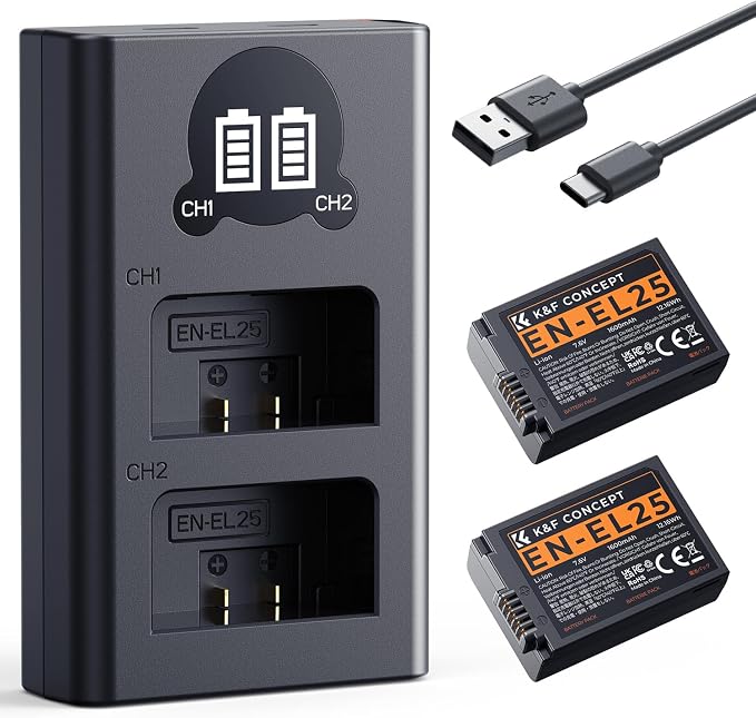K&F CONCEPT 1600mAh EN-EL25 Battery 2-Pack EN-EL25A Battery and Dual LCD
