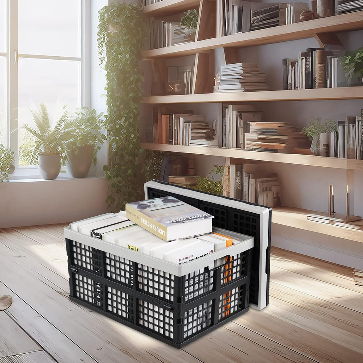 42 L Plastic Storage Collapsible Crate, 3-Pack