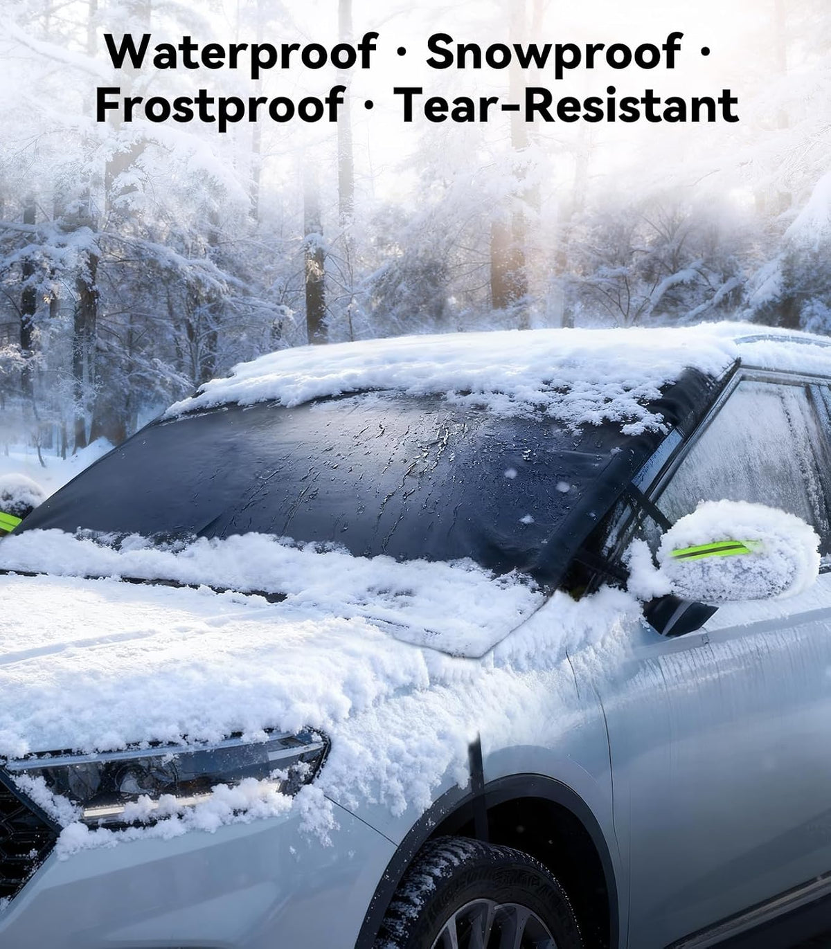 Nmoiss-3-in-1 Windshield Snow Cover for Ice & Snow Frost — 600D Heavy Cover & Ice Scraper Complete Winter Protection with 360° Windproof Design and Multi-Layer Winter Car Kit for Cars, Trucks, SUVs