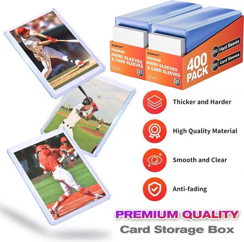 Arjiekwei 400 Card Sleeves - Premium Hard Plastic Protectors for Baseball & Football Cards | 3" x 4" Size