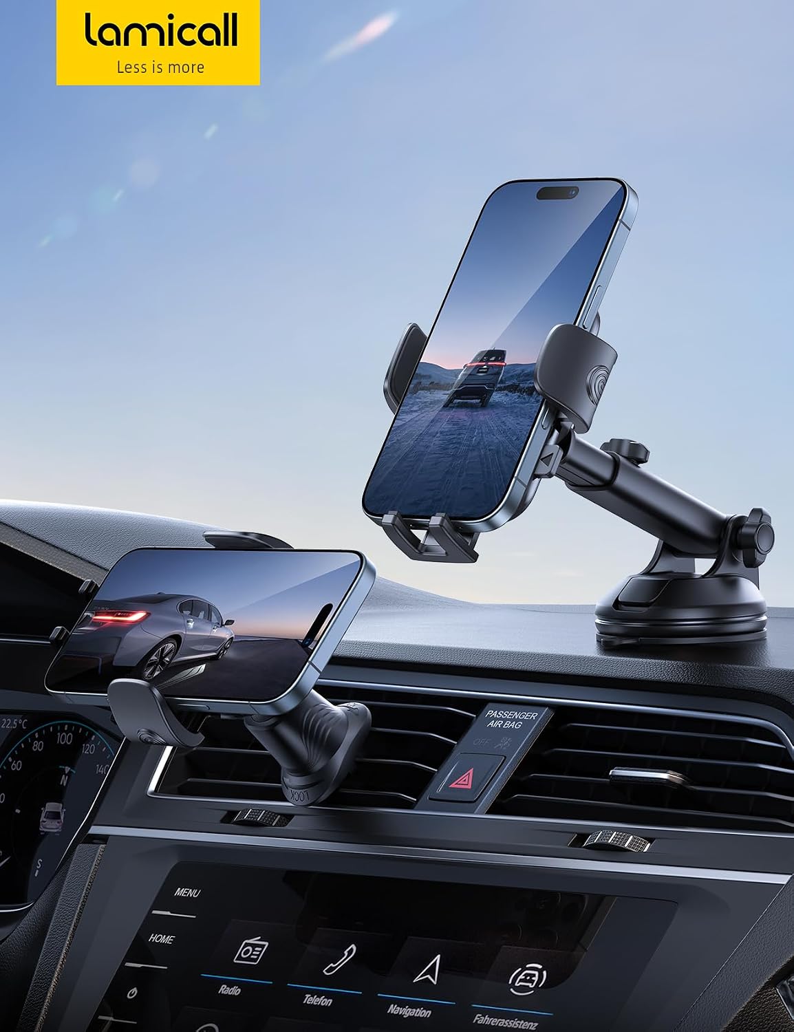 Lamicall Car Phone Holder Dashboard Vent Windshield 70 LBS Suction 3-in-1