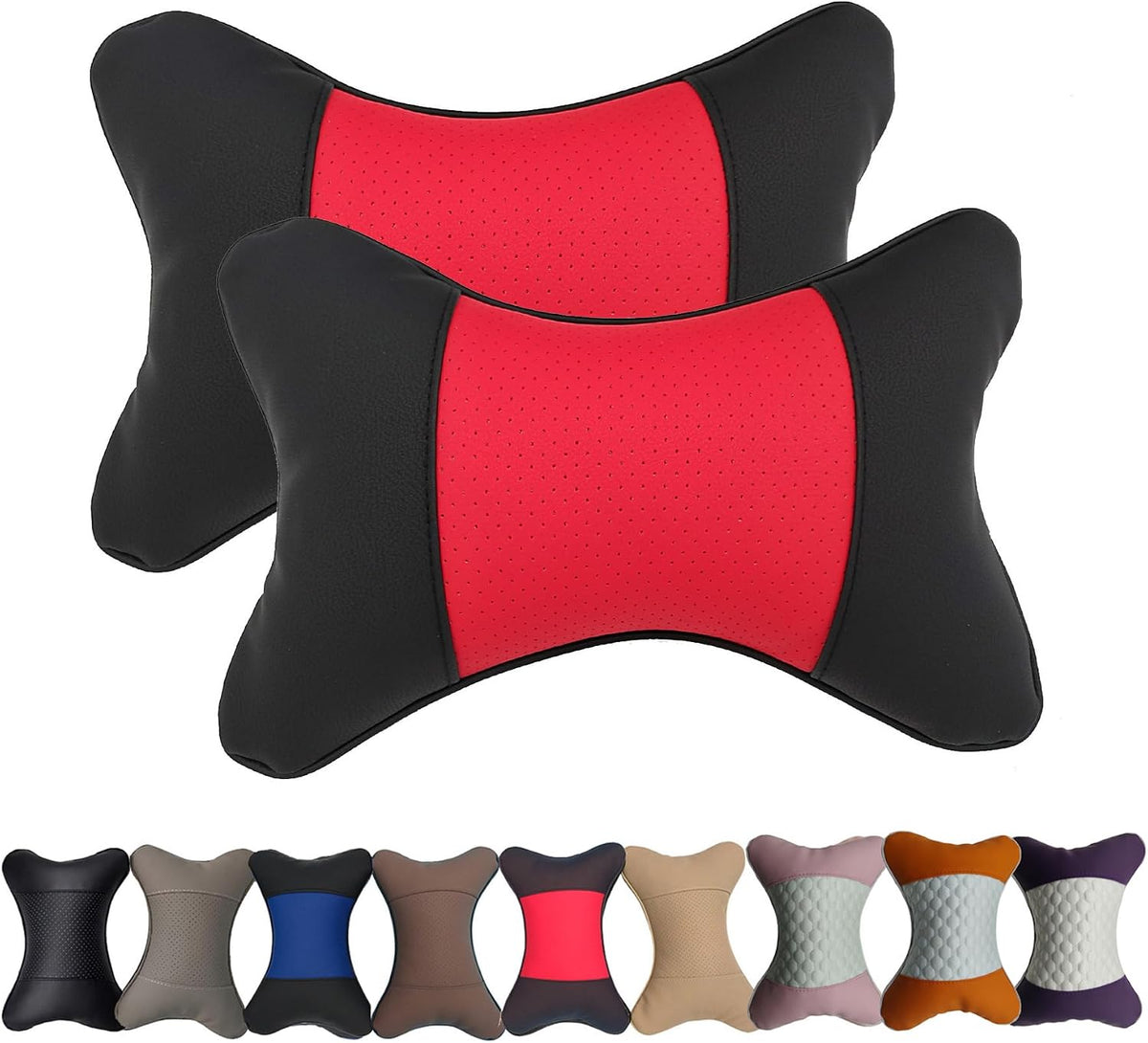 Car Neck Pillows Both Side Pu Leather 2pieces Pack Headrest Fit for Most Cars Filled Fiber Universal Car Pillow (Grey)