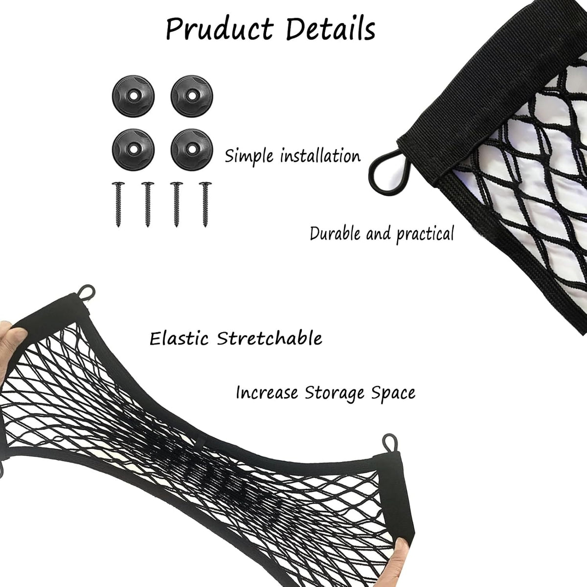 ZMD 2PCS Small Cargo Nets, Pocket Storage Rv Mesh Net Universal Elastic Automotive Cargo Netting Storage Pouch with 8Pcs Mounting Screws&Hooks for Car Truck SUV Boats (18x9.8 Inch)