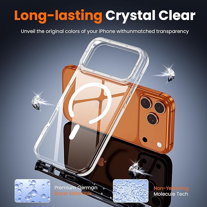 toushion 3 in 1 for iPhone 17 Pro Case Clear Bumper, Fits MagSafe, Shockproof