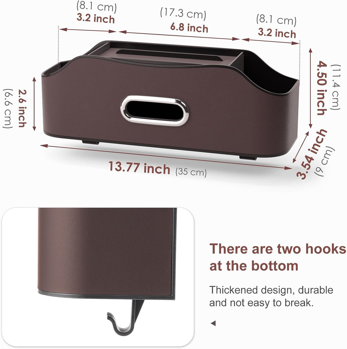 Back Seat Cup Holder for Car – Multifunctional Seat Back Organizer with Drink Holders, Tissue Box Storage & Hooks, Fits Headrest for Auto. (Brown)