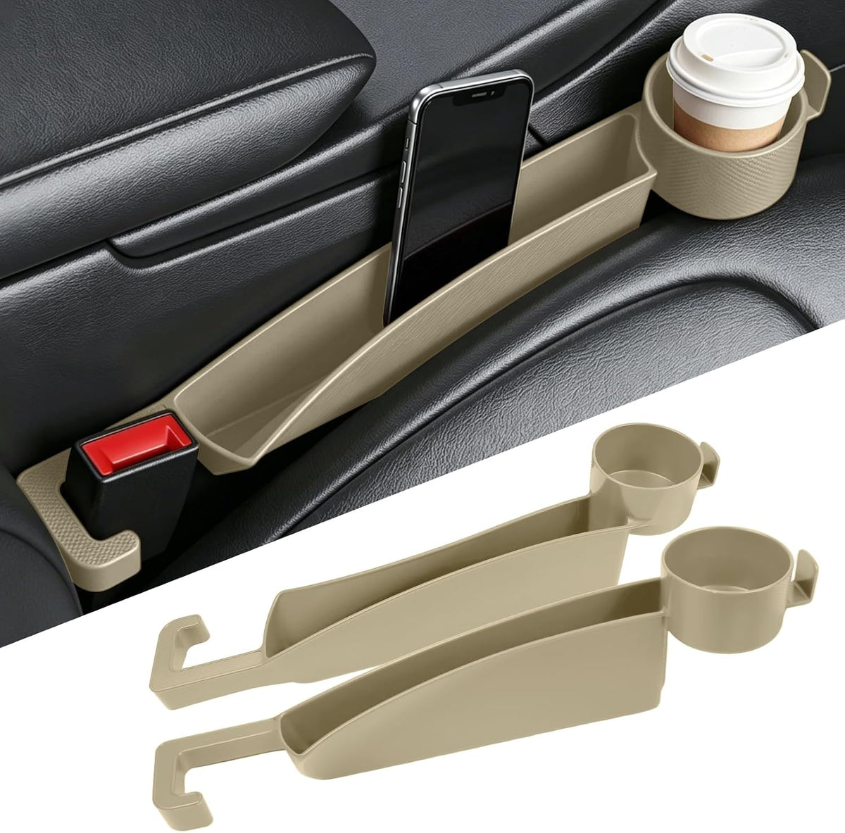 Wuyaoyao 2PCS Car Seat Gap Filler Organizer, Multifunctional Vehicle Seat Side Gap Filler with Organizer & Cup Holder, Automotive Seats Crevice Stopper Gaps Plug, Universal Car Accessories (Black)