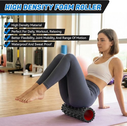 Foam Roller - High Density Deep Tissue Massager for Myofascial Release | 15-Inch Black Diamond Texture