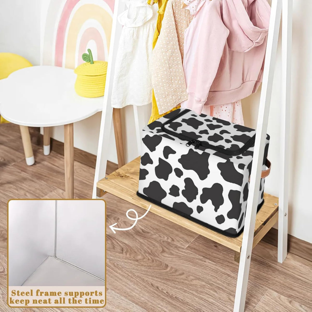 Cow Print Pattern Storage Bins With Zipper Lid, Collapsible Trunk Organizer, Car Organizers and Storage Bins with Lids, Decorative Storage Boxes with Handle, Home Storage Baskets for Organizing