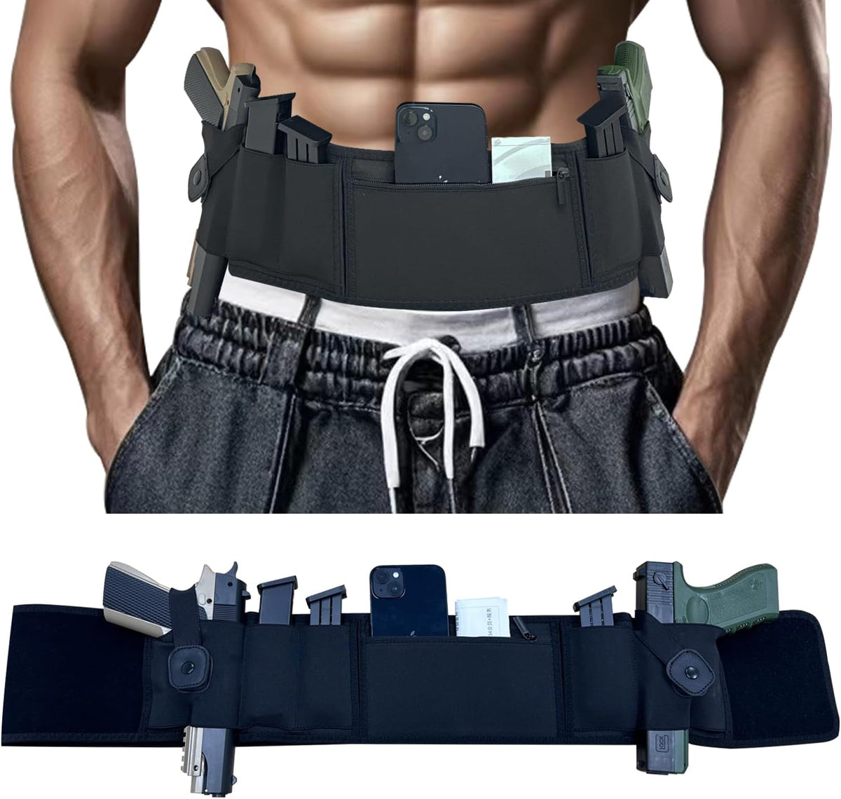 Skiennix 3-in-1 Holster - Comfortable Neoprene Waistband for Glock, Smith & Wesson, Taurus, Ruger | Fits Most Pistols & Revolvers