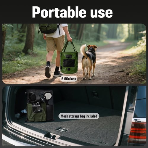 Motivekit™ Portable Camping Shower | 6.6 Gallons Foldable Bucket, 6000mAh Shower Pump, 6' 7" Shower Head, 1500W Immersion Heater, Summer Beach Outdoor Showering Hiking Pet Bath RV Car Wash Water Plant