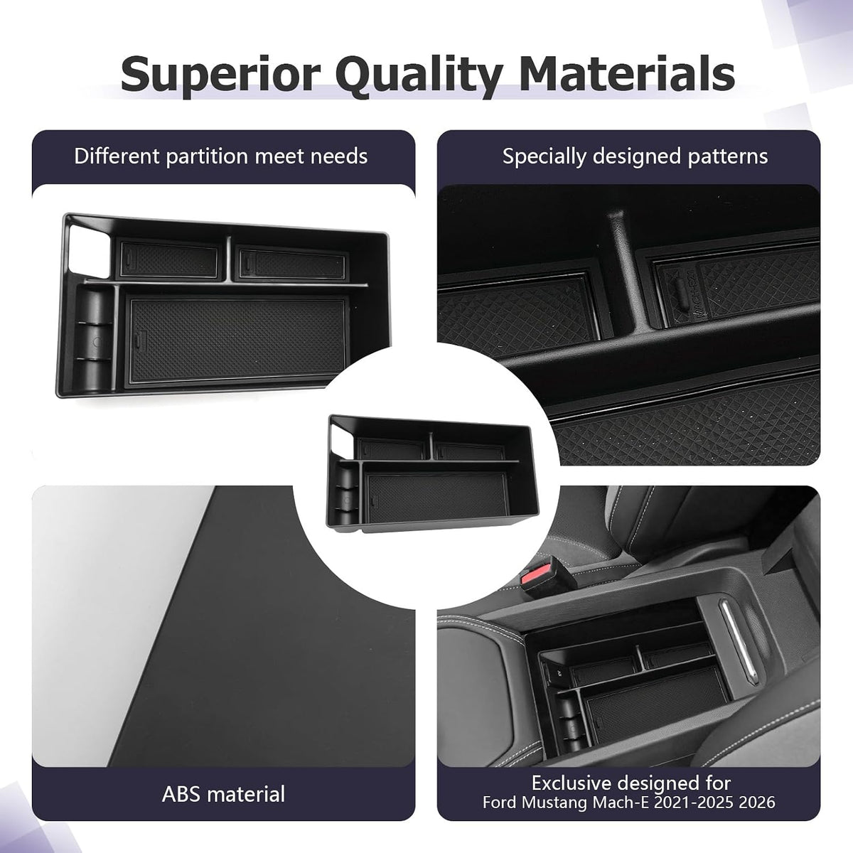 LUWU 2024 Mustang Mach E Center Console Organizer for 2021-2024 Ford Mustang Mach E Select/Premium/GT Accessories Armrest Console Storage Box Glove Organizer Tray ABS Material (Black)