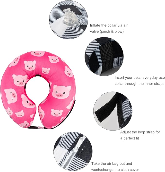 CuteBone Inflatable Soft Dog Cone with Removable Fleece Covers for Small/Medium/Large Dogs and Cats After Surgery GWB01S