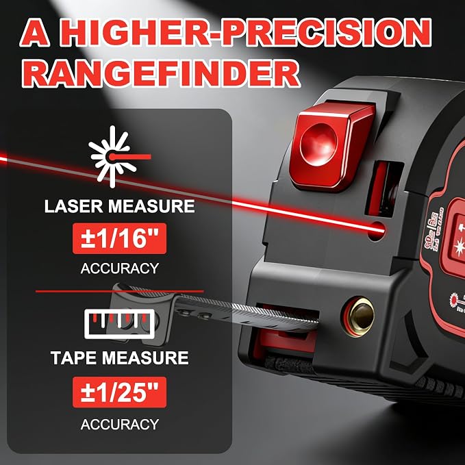 3-in-1 Laser Tape Measure - 196ft Max Laser Distance Meter & 16ft AutoLock
