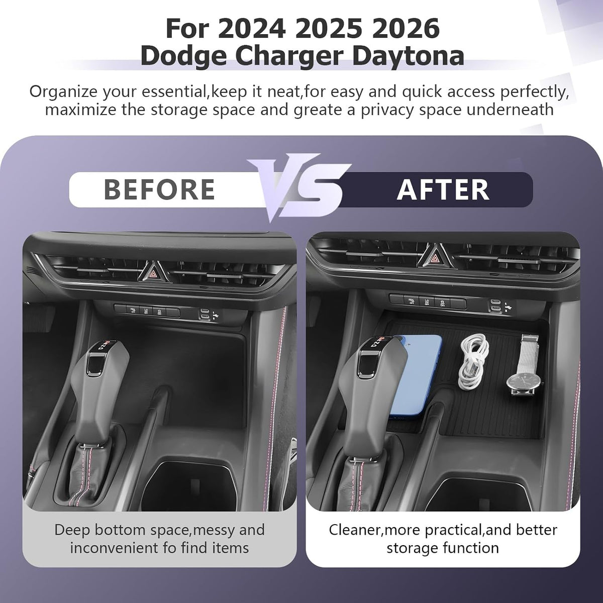 LUWU Center Console Anti-Slip Mat Compatible with 2024 2025 2026 2027 Charger Daytona R/T Scat Pack Accessories Silicone Protective Pad Liner Premium Protective Pad Phone Charger Liner Mat