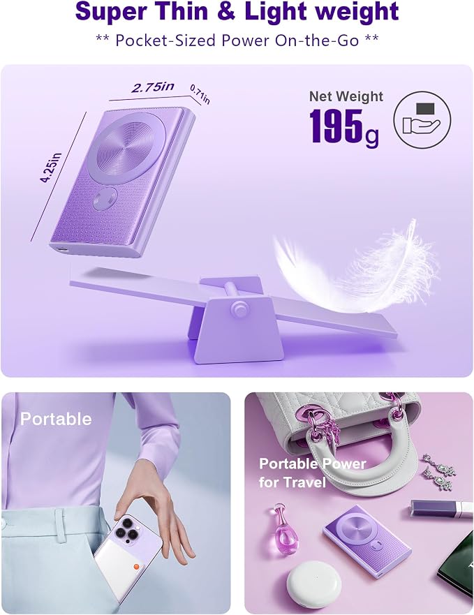Kesguar Magnetic Portable Charger, 10000mAh 22.5W PD Super Fast Charging Wireless Power Bank. Ultra-Strong Magnet, USB C in&Out Battery Pack for Magsafe, iPhone 17/16/15/13/12 Pro Series