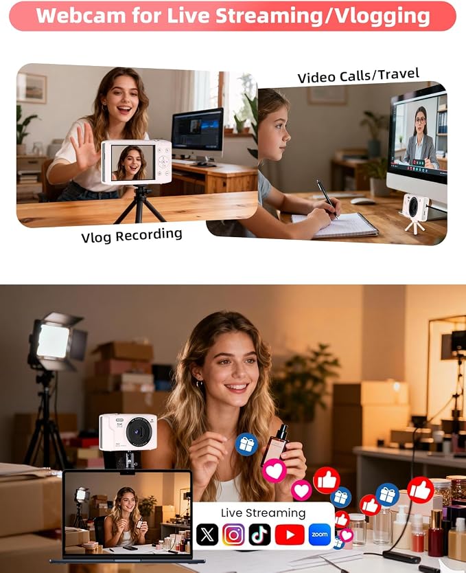 5K Digital Camera for Photography, 72MP Autofocus WiFi Vlogging Camera for