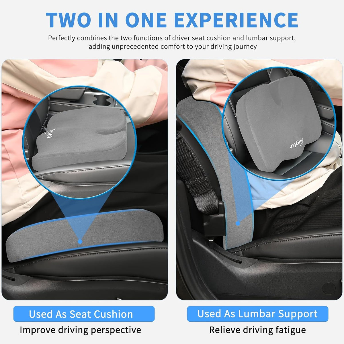 Nilight Car Seat Cushion Gray Velvet Gel Memory Foam Seats Soft and Comfortable Suitable for Daily Life and Driving Relieves Sciatica and Tailbone Pain Improves Drive Vision