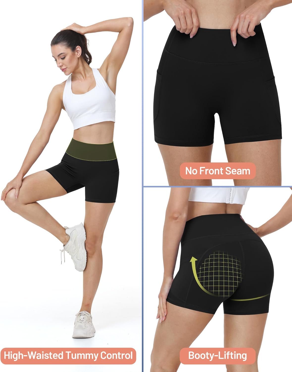 Runhit Women's High Waist Biker Shorts - No Front Seam, Tummy Control, 4"/6"/8" Sizes, Perfect for Yoga & Gym