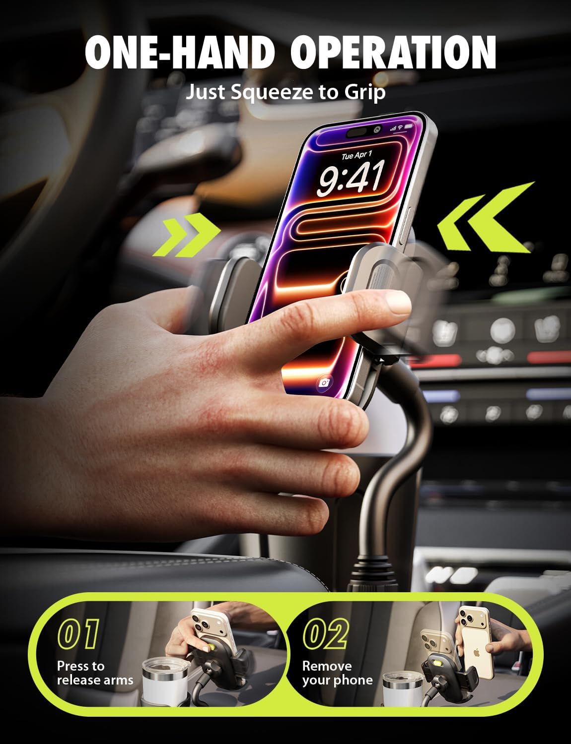 Bracketron TripGrip 2.0 Cup Holder Phone Mount, Metal Gooseneck