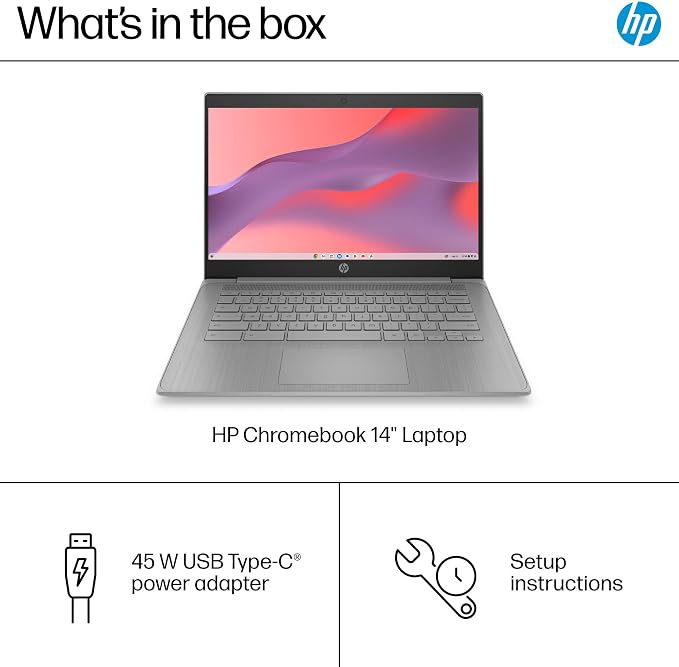 HP 14" Laptop 2026 Student Business, Intel N4500 CPU, 4GB RAM | Copilot AI, Ultra-Portable, Long Battery Life, Fast Charge, Webcam, WiFi 6, Chrome OS for Everyday Use, Gray