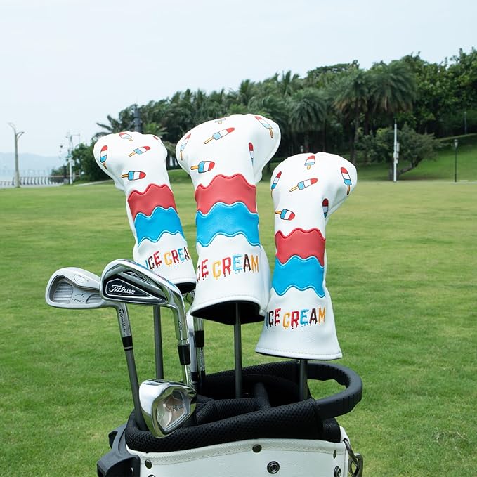 Montela Golf Club Covers Ice Cream Golf Driver Cover Fariway Wood Headcover Hybrid Covers 3 Wood Headcover Golf Head Cover for Odyssey Scotty Cameron Taylormade