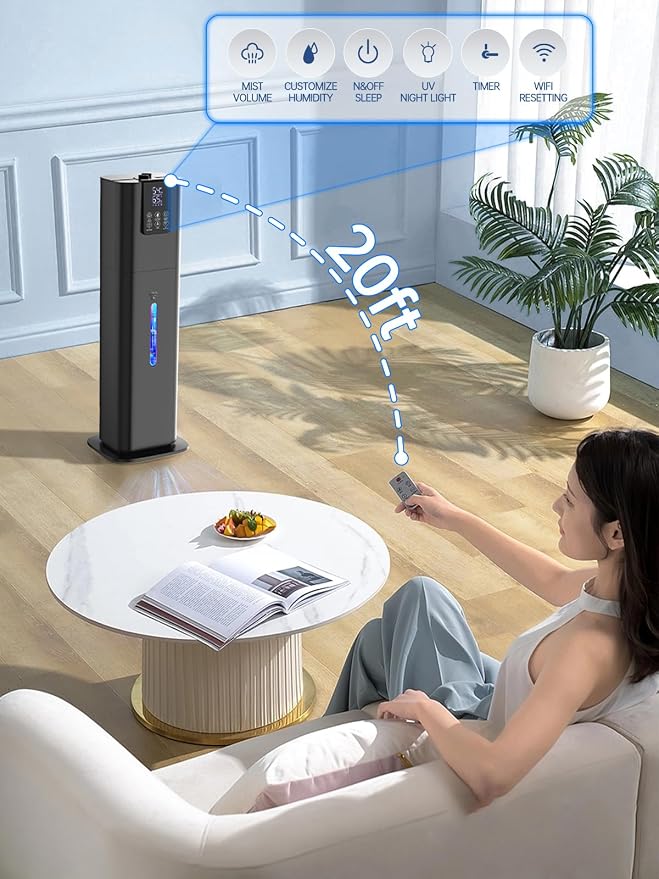 8L Smart Humidifiers for Bedroom Large Room, 2.1Gal Cool Mist Top Fill Diffuser Ambient Light, App & Remote Control, 3 Mist Modes, Quiet Humidifier for Home Office Plant (Black)