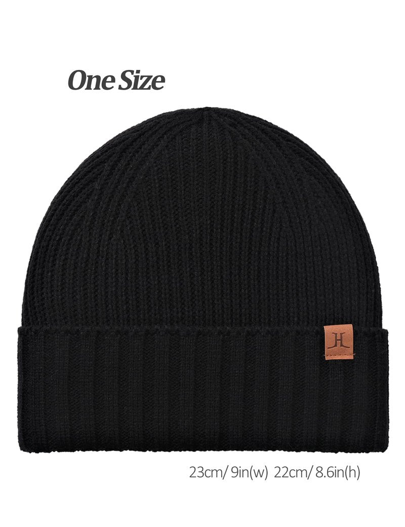 Valkgard Winter Beanies Hats for Men, Knit Fleece Beanie Skull Caps, Mens Toboggans Ribbed Cuffed Stocking Hat Black