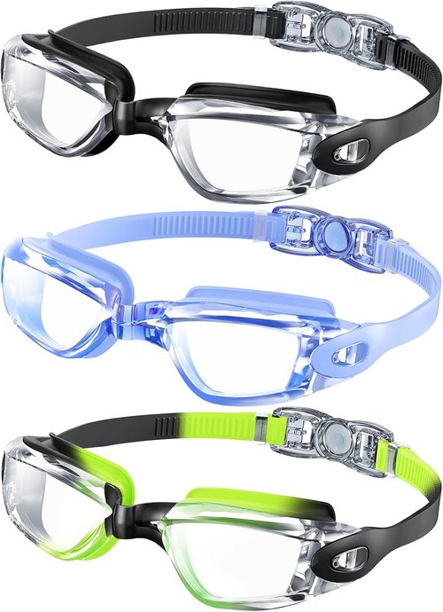 NSSIW Kids Swimming Goggles - Anti-Fog UV400 Protection | No Leak Design for Ages 6-14 | 3 Pack