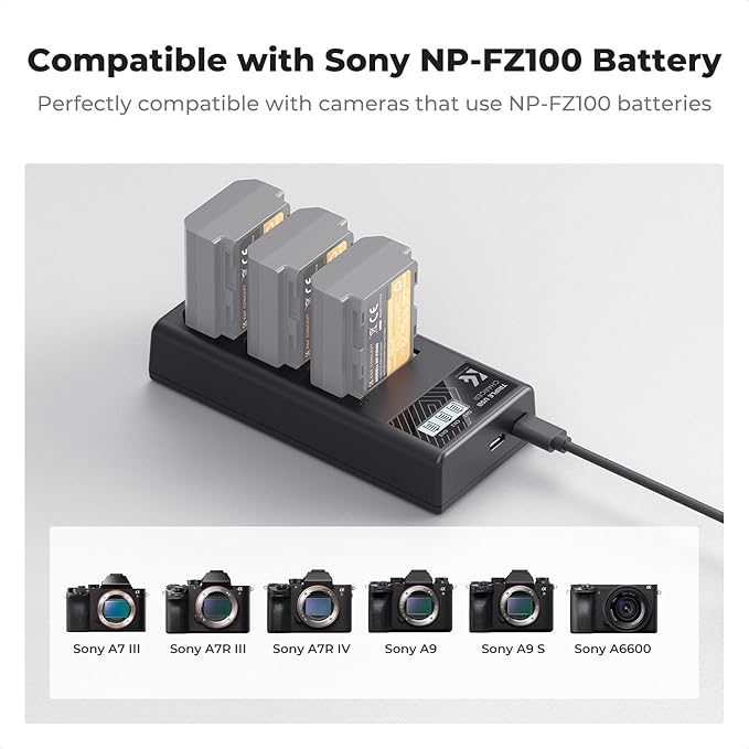K&F CONCEPT NP-FZ100 Battery Charger, 3-Slot A7iii Camera Battery Charger