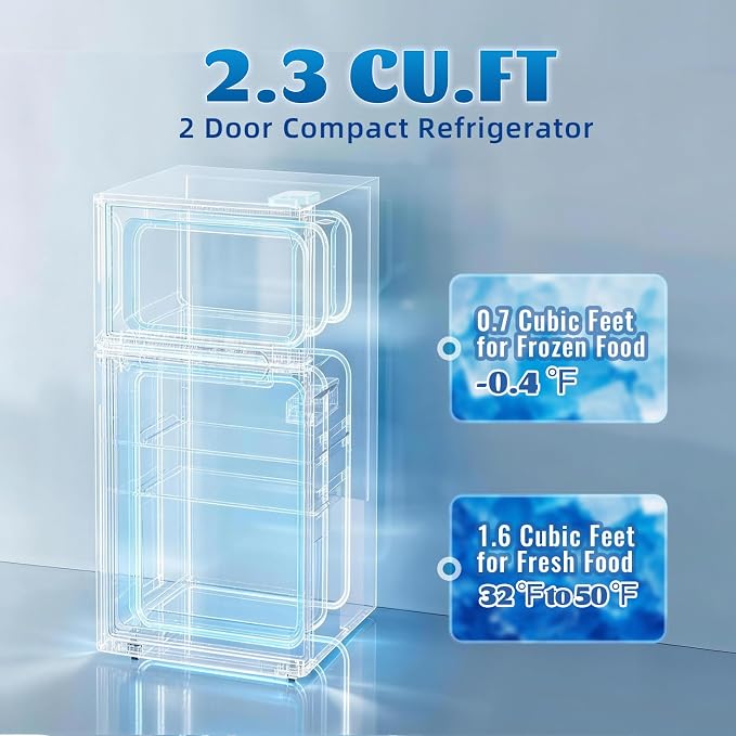 Mini Fridge with Separate Freezer Compartment Double Door Small Refrigerator with 7 Adjustable Temp Control Ideal for One Person Use & Dorm Apartment Office Silver