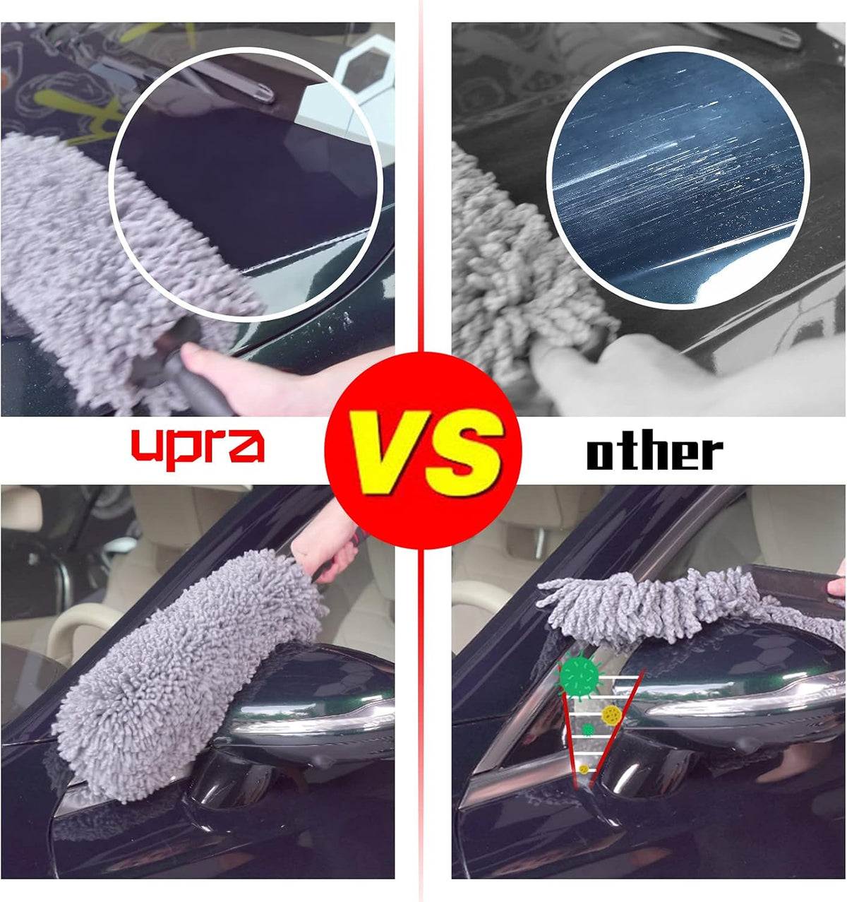 upra Ultimate Car Duster Kit，Best Microfiber Multipurpose Duster,Interior &Exterior Cleaning Tools,Dashboard Detailing Brush,Scratch Lint Free,Pollen Removing,extendable Handle,Tuck,SUV,RV,Set of 4