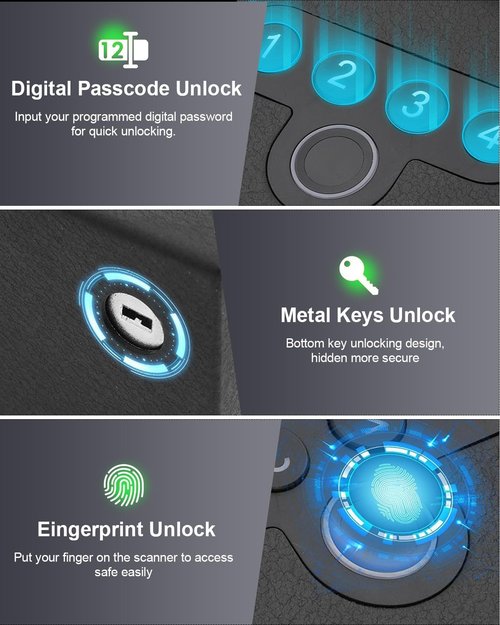 Biometric Pistol Gun Safe - Quick Access Auto Sliding Door | Fingerprint & PIN Code Security Box - Ideal for Nightstand & Truck