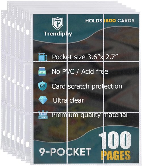 1800 Pockets Premium Trading Card Sleeves - Double-Sided 9-Pocket Protectors for TCG Storage | 100 Pages