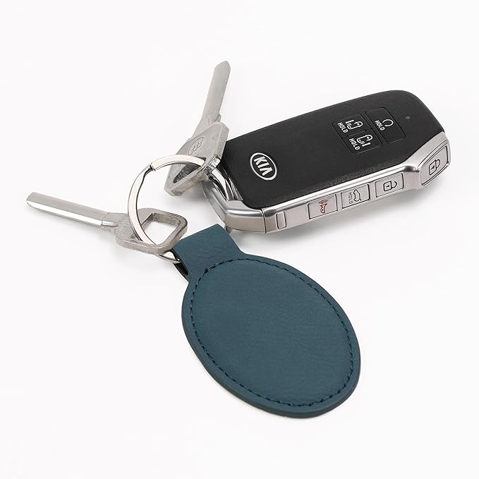 LaserGram Oval Keychain, Palm Trees, Personalized Engraving Included (Slate Blue)
