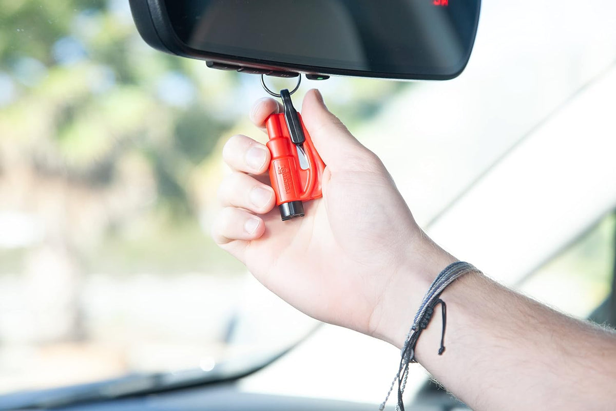 resqme The Original Emergency Keychain Car Escape Tool, 2-in-1 Seatbelt Cutter and Window Breaker, Made in USA, Family Pack of 3, Orange, Black, Pink - Compact Emergency Hammer