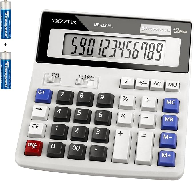 Desk Calculator 12 Digit Extra Large 4.3-Inch LCD Display, Two Way Power
