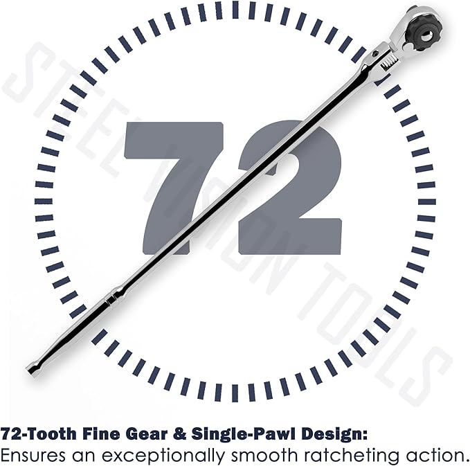 Steel Vision [Made in Taiwan 2-in-1 Flex Head Ratchet/Breaker Bar 3/8" Dr., Fine 72-Tooth 5 degree arc swing to turn fasteners, Extra Long Ratchet,18" Length