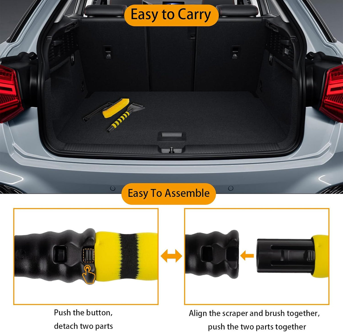 ecocstm 25.5" Car Snow Brush and Detachable Ice Scraper, Snow Shovel for Car Window with Foam Grip and 360° Pivoting Brush Head, Snow Shovel for Car Window, Winter Accessories for Cars, Trucks, SUVs
